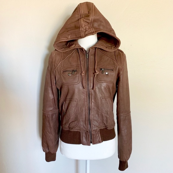 MICHAEL Michael Kors Jackets & Blazers - Michael Kors Chocolate Brown Leather Hoodie Jacket